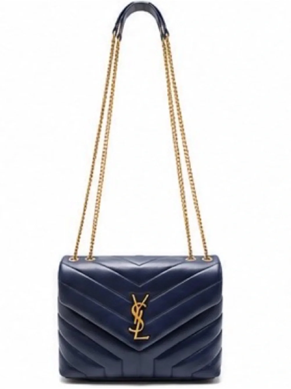 Yves Saint Laurent Navy Chevron Quilted LouLou Shoulder Bag with Gold Hardware